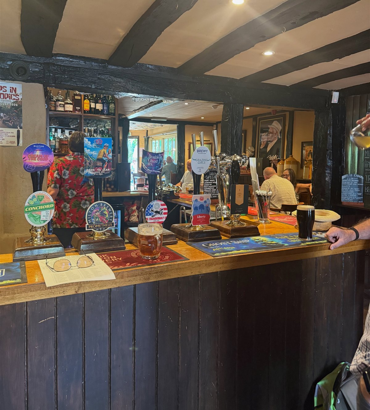 The bar at The Black Lion with hand pulls and pump clips